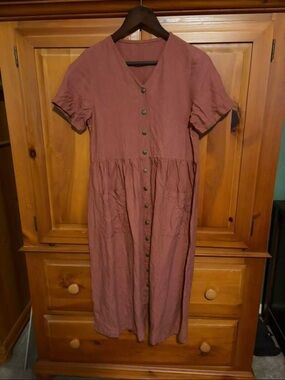 Button-Front Short Sleeve Midi Dress in Rust